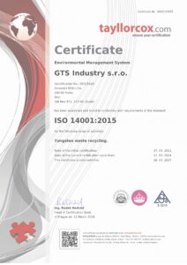 Certifikate GTS Industry ISO 140012015