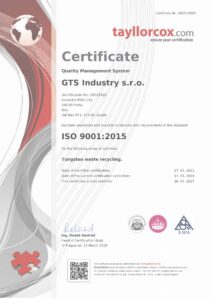 Certifikate GTS Industry ISO 90012015